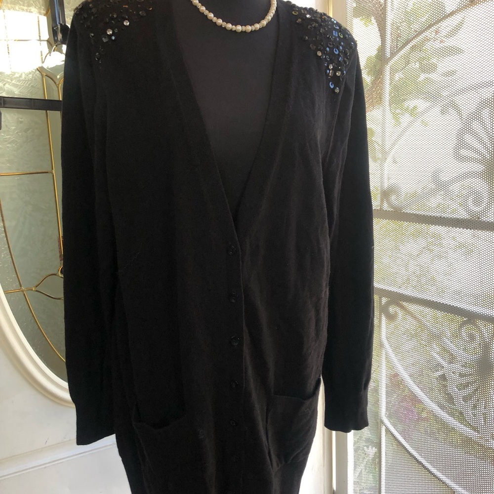 Apt. 9 Black Sequin Shoulder Cardigan